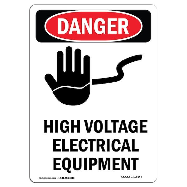 Safety Sign, OSHA Danger, 24" Height, High Voltage Electrical, Portrait, DS-D-1824-V-1329